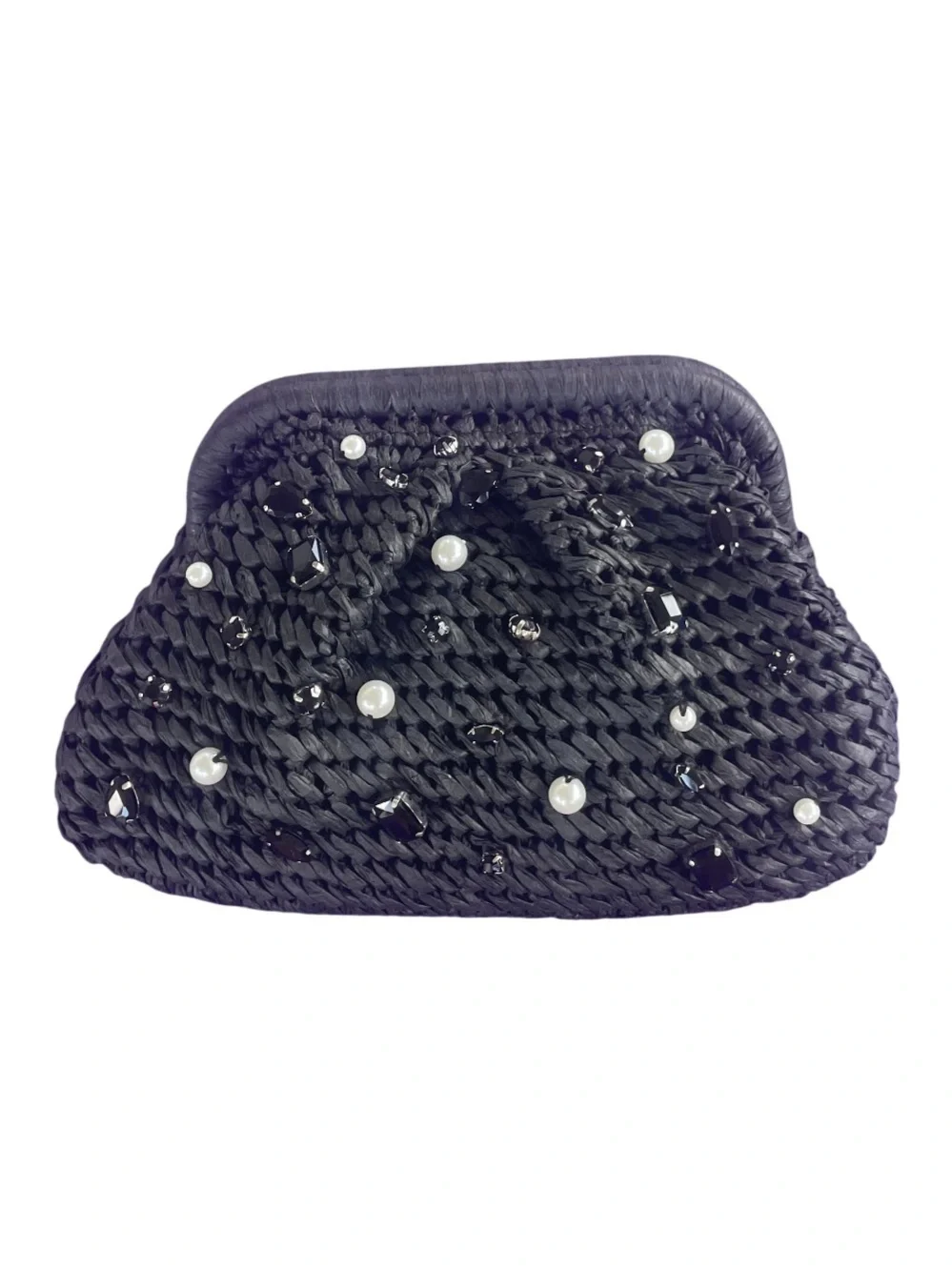 Vineyard Vines Black Sequin Pearl Embellished Frame Clutch Bag BNWT